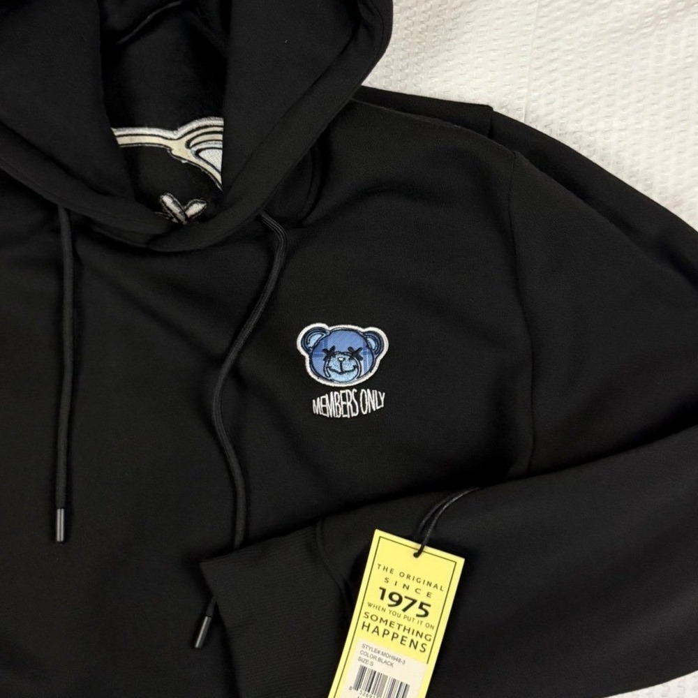 Members Only Mens Black Teddy Bear Graphic Hoodie Together MOH948-3 Small NWT
